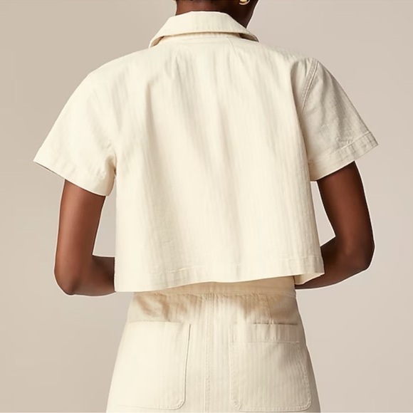 Denim button-up top in ecru gold button size 8 EUC - Picture 3 of 7